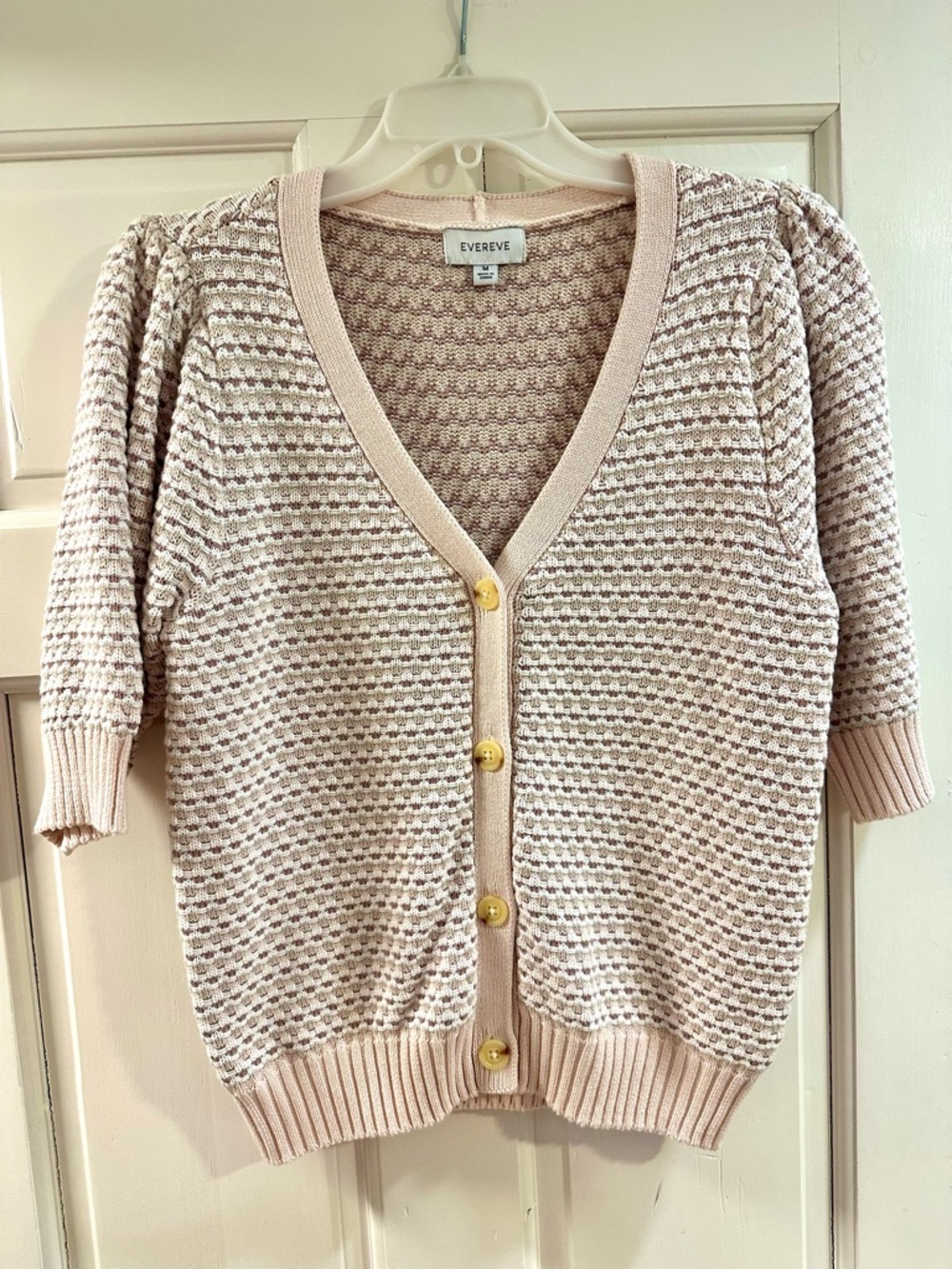 Evereve Pale Pink and Cream V-Neck Button Front Sweater